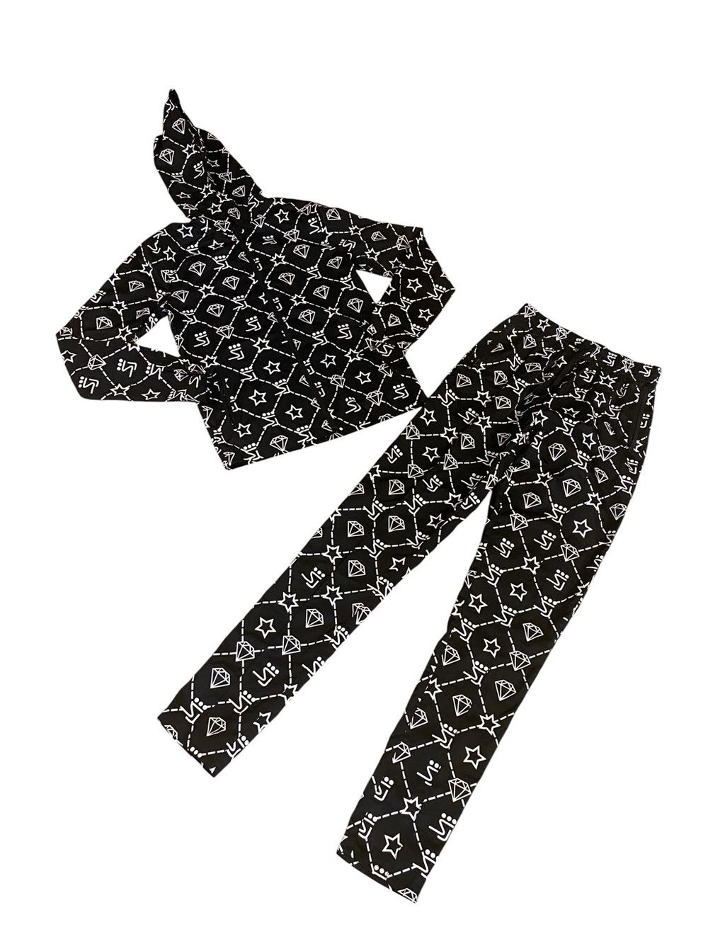 🖤 Shane Justin Black & White Printed Hoodie and Joggers Set